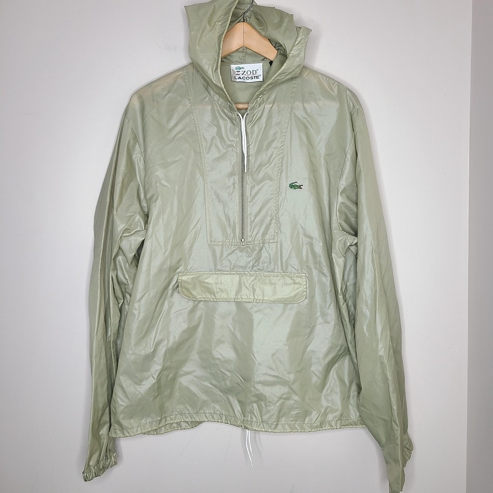 Vintage Izod Lacoste Men's Windbreaker Green Long Sleeve 1/2 Zip Size L‎